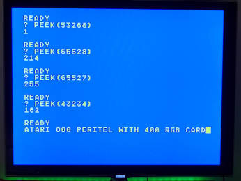 Early Peritel Atari 800 PEEKs to important addresses
