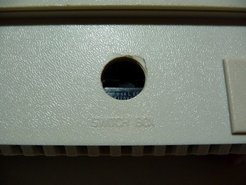 SECAM Atari 800XL TV/Switch box, close-up, actually a "Colour/Black & White" switch