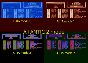 ANTIC mode 2. GTIA modes 0-1-2-3