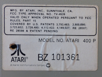 Peritel Atari 400 Computer #2, Sticker close-up